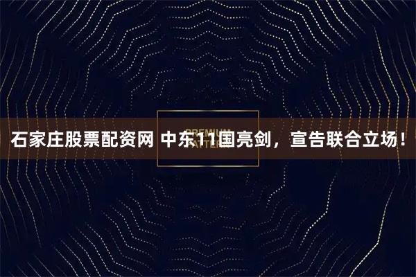 石家庄股票配资网 中东11国亮剑，宣告联合立场！